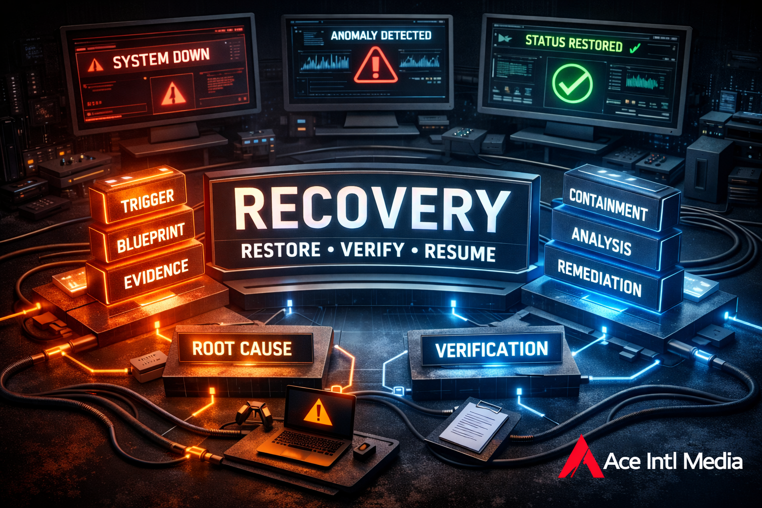 Recovery Standard model illustrating triggers, recovery blueprints, evidence capture, verification, and remediation